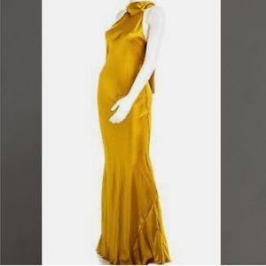 GALVAN LONDON Satin Slip Dress in Mustard Gold